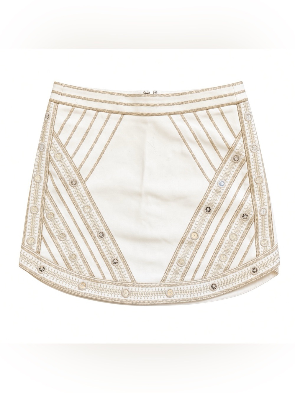 BCBGMaxAzria Cream Mini Skirt with Gold Trim